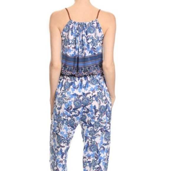 Beach Yoga Palazzo Lounge Jumpsuit Blue - Picture 3 of 4